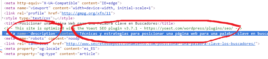 Ejemplo de una metadescripción en Html