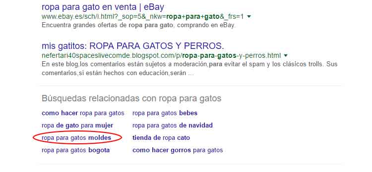 Captura de pantalla de búsquedas relacionadas en Google.